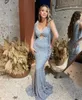 ASO 2023 Arabo Ebi Sier Mermaid Prom Abiti cristalli Cristalli in rilievo Formale Formale Accogliente Accogliente Abito di fidanzamento Birthing Dress ZJ806