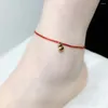 Fußkettchen Nymph Real 18K Gold Fachlet Au750 Kürbisanhänger einstellbares rotes Seil für Frauen Fein Schmuck Geschenk J574