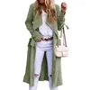 Women's Trench Coats Solid Color Long Sleeves Women Overcoat With Belt Midi Length Pockets Lady Spring Coat Casual Prevent Wind Strap Autumn