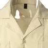 Men's Casual Shirts Men's Short Sleeve Cuban Guayabera Shirt Button Up Cotton Linen Lapel Collar Mexican Caribbean Style Beach Wedding