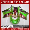 Kit de corpo OEM verde pérola para KAWASAKI NINJA ZX-11 R ZZR1100 93-01 ZX 11 R 11R ZX11R 93 94 95 96 01 165No.89 ZX11 R ZZR-1100 ZZR 1100 CC ZX-11R 1997 1998 1999 2000 20 01 Carenagem