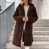 Femmes vers le bas 2023 hiver femmes luxe en peluche manteau longue lâche revers manches chaud épaissi grande taille décontracté rue veste