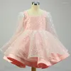 Girl Dresses Glitter Flower Sequin Square Puffy For Kids Birthday Party Gowns First Communion Baby Wear Vestidos Daminha