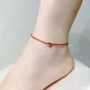 Anklets Zhixi Real 24K Gold Anklet 999 Hjärthänge Justerbart rött rep för kvinnor Fina smycken gåva J573