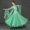 Desgaste de la etapa Big Swing Green Ballroom Dance Competition Vestido con diamantes de imitación Waltz Social Rumba Disfraces Ball Gown