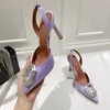 Kvinnors stiletthäl klänningskor kvinnaskor lyxiga designers satin kristall spänne slingbacks pumpar för strass sandaler 10 cm hög klackad sandal 35-42