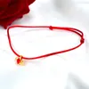 Anklets nymf verklig 24k guld anklet au999 ängel hjärta form hänge justerbart rött rep fin smycken gåva för kvinnor j577