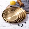Plates Korean Barbecue Disc Stainless Steel Dinner Plate Retro Golden Dish Flat Shallow Tray YHJ40207
