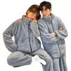 Женская одежда для сна Осень Зимняя зимняя фланелевая пара на молнии пижамы устанавливают женские семьи Пижама любитель домашней одежды, повседневные мужчины Py328g
