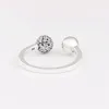 Bague ouverte en perles pavées polies en argent sterling véritable pour Pandora CZ diamant bijoux de fête de mariage pour femmes en or rose filles bague cadeau petite amie avec boîte d'origine