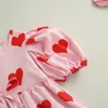 Girl Dresses Baby Girls Summer Dress With Bow Headband Outfit 1-5 Yeats 2Pcs Princess Heart Printed Short Puff Sleeve Crew Neck