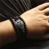 Bracelets de charme 3 pièces/ensemble Vintage Punk noir perles de bois crochets crâne hommes en cuir pour femmes Homme mâle cadeau bijoux