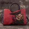 Evening Bags Johnature Retro Handmade Genuine Leather Women Handbag 2023 Casual Tote Large Capacity Natural Cowhide Shoulder