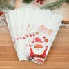 크리스마스 장식 25pcs 산타 클로스 캔디 가방 노엘 쿠키 선물 포장 Xmas 홈 장식 년을위한 투명 플라스틱 포장