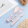 Dinnerware Sets 3pcs Nordic Wheat Straw Knife Fork Spoon Set Three-in-one Portable Tableware Western For Children Kitchen Accessories