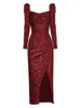 Casual Dresses Runway Spring Autumn Women's High Quality Gorgeous Sexy Party Celebrity Elegant Midi Sequin Embroidery Slim Pencil Dress