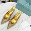 Womens Sandals 22ss Strass Stiletto Heel Height 8.5cm Pumps And Slingbacks Slip-on Dress Shoes Classic Golden Elegant Pointed Toes Quilted Texture Fashion Slipper