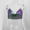 Kvinnors tankar Kvinnor Metal paljetter Crop Topps Sexig backless Chain Halter Camisoles Party Club Wear Lady Ruched Deep V Camis