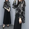 Dames tracksuits dames ol zomer 2 -delige sets bloemenprint flare mouw lange top zwarte broek suit elegante vrouwen vintage casual casual