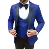 Herrdräkter lila prom män för bröllop groomsmen tuxedos 3 stycke blommor mönster man kostym set blazer väst med svarta byxor mode