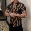 Men's Casual Shirts Fashion Social Men Turn-down Collar Buttoned Shirt Printing Short Sleev Tops Clothing Club Prom Cardigan