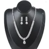 Halsband ￶rh￤ngen set zirkon lyxigt br￶llop f￶r brud brudt￤rna smycken silver droppe