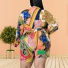 Ethnische Kleidung Afrikanische Kleidung für Frauen Geometrischer Druck Seide Weibliche Formale Damen Sexy Hemdkleid Mode Langarm
