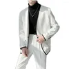 Men's Suits Tailored White Deep V-neck Single-breasted With Black Hemming Men Wedding Blazer Trousers Slim Fit Wear 2Pcs Jacket Pants