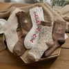 Damensocken 2 PAAR – BRAUN WEIHNACHTSWOLLE CREW Niedlicher warmer Bär aus Baumwolle für Studenten für Mädchen und Herren, Winter-Tier-Accessoires