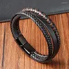 Charm Bracelets Multilayer Leather Bracelet Braided Rope Punk Men Genuine Bangles Pulsera Hombre Male Gift Jewlery