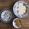 Plates British Retro Blue And White Porcelain Tableware Steak Plate Po Flower Dessert Soup Bowl