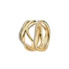 Yellow Gold plated Swirl Line Ring with Original Box for Pandora Authentic Sterling Silver Wedding Party Jewelry For Women Girls CZ Diamond Girlfriend Gift Rings