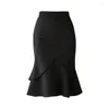 Rokken 2023 Leer vrouwen formele midi rok vrouwelijk elegant hoog taille pakket heup zwart/rood kantoor dame fishtail