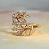 Wedding Rings Exquisite Leaf Design Gold Color Engagement For Women Fashion Cubic Zirconia Ring Gifts Female Luxury Jewelry 2023