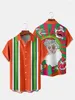 Camicie casual da uomo Camicia con stampa natalizia da uomo Tipo Babbo Natale stile cartone animato Streetwear Manica corta rossa con bottoni