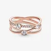 Women's Sparkling Triple Band Ring Real Sterling Silver for Pandora CZ Diamond Wedding Jewelry Rose Gold Girlfriend Gift Engagement Rings with Original Box