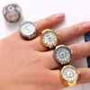 Cluster Ringe Digital Quarz Fingeruhr Ring für Frauen Männer Vintage Gold Splitter Mini Punk Uhren Elastische Schmuck Uhr Geschenk