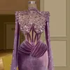 Robes de soirée gracieuses en velours violet avec manches longues Cape miroir sirène perlé paillettes col haut aso ebi robe de bal