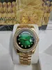 Original Box Certificate 18K Gold President Male Watches Day Date Diamonds Green Dial Watch Män rostfri Diamond Bezel Automatisk armbandsur 202368