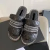 Sandalias de cadena de Metal tejidas con cuerda de cáñamo para mujer, zapatillas planas de Material Simple elegante de lujo a la moda de diseñador, diseño cómodo