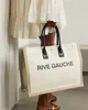 Тренда женские сумочки Rive gauche tote bag 48 см модные льняные кошельки дизайнер плеча Большие пляжные покупки с буквами