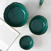 Bowls Ceramic Bowl Dark Green Phnom Penh Salad Light Luxury Tableware Table Decoration Restaurant El Service Tray