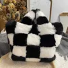 Totes Fashion Black White Plaid Plush Bag Winter New Faux Fur Women Tote High Quality Furry Handbag Luxury Female Dinner Handbags 230103