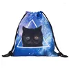 Shopping Bags Women Drawstring Backpack Funny Cartoon Pattern Starry Sky Alien Draw String Bag Travel Pocket Schoolbag