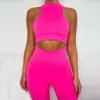 Mulheres femininas femininas definem o verão sem mangas halter colrop tops esportivo de ginástica de ginástica bulift elástica 2pcs roupas esportivas