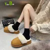 Boots Thick Fur Winter Luxury Warm Shoes Slippers Platform Heels Casual Cotton Occupy Home Slides 2022 New Plush Women 221215