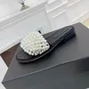 Fashion beaded flat slippers women's black and white