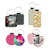 Favor de festas Pu Leather Sublimation Keychain Home Blanks Transferência de calor Forma redonda Glitter Backside Keyring DIY presente SN598