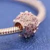 Rose Gold Metal Plated Pink Pave Daisy Flower Charm Bead For European Pandora Jewelry Charm Bracelets