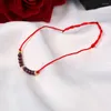 Anklets NYMPH Natural Garnet Anklet Real 18K Gold Ball Hand Woven Adjustable Red String For Women Fine Jewelry Gift S528